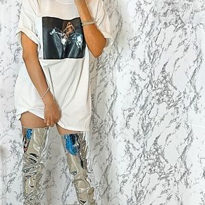 Metallic Silver Thigh High Boots